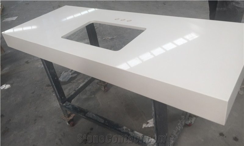 White Quartz with Miter Edge-P008 Countertops