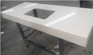 White Quartz with Miter Edge-P008 Countertops