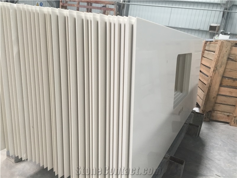 White Quartz with Miter Edge-P008 Countertops