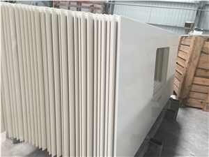 White Quartz with Miter Edge-P008 Countertops