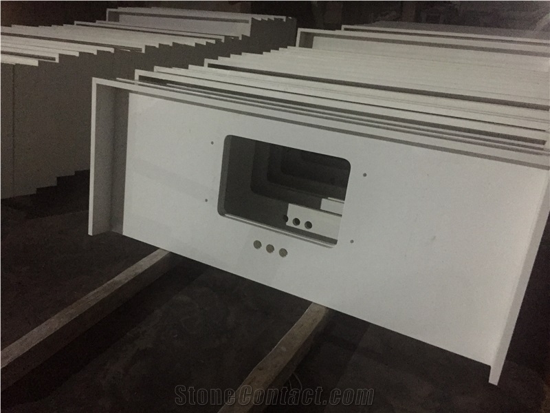 White Quartz with Miter Edge-P008 Countertops