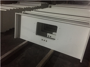 White Quartz with Miter Edge-P008 Countertops