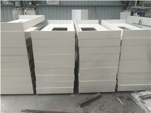 White Quartz with Miter Edge-P008 Countertops