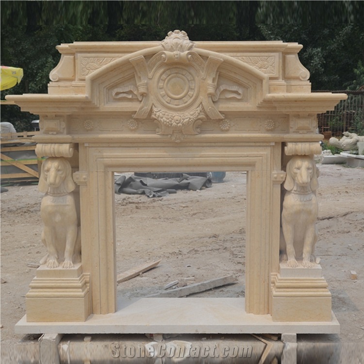 Sculptured Handcarved Design Marble Antique Carved Fireplace Surround