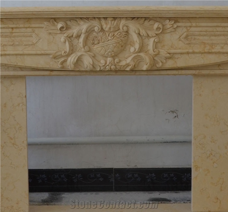 Sculptured Handcarved Design Marble Antique Carved Fireplace Surround