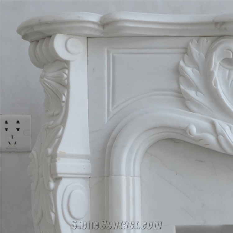 Sculptured Handcarved Design Marble Antique Carved Fireplace Surround