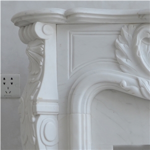 Sculptured Handcarved Design Marble Antique Carved Fireplace Surround