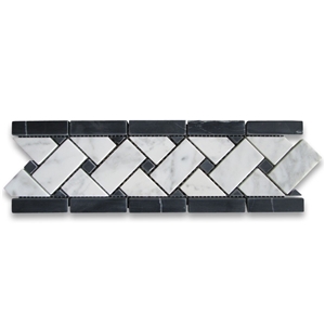 Black Dots Honed Carrara Marble 4x12 Basketweave Mosaic Border Black Dots Honed Carrara Marble 4x12 Basketweave Mosaic Border