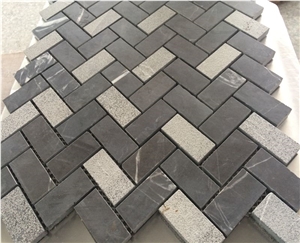 Black Marquina Marble Mosaic Herringbone Shape