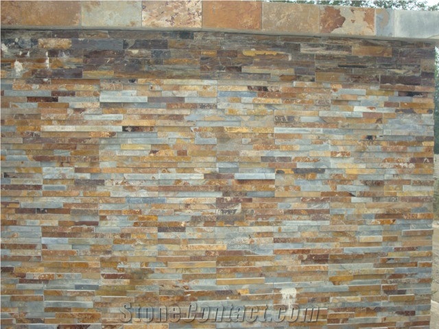 China Apricot Slate Clay Brick Cladding Wall Stone