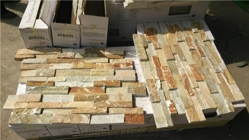 China Apricot Slate Clay Brick Cladding Wall Stone