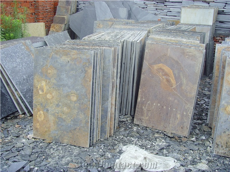 China Apricot Slate Clay Brick Cladding Wall Stone