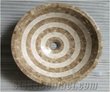 Royal Yellow Marble Mosaic Sink Oval Basin Polish