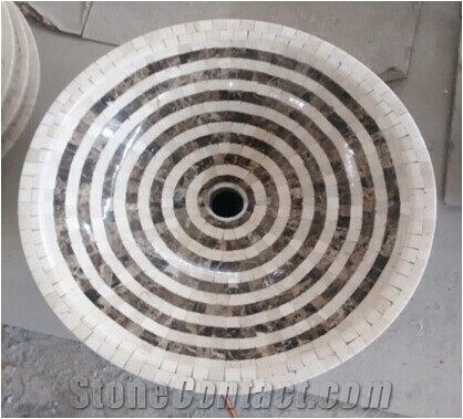 Royal Yellow Marble Mosaic Sink Oval Basin Polish