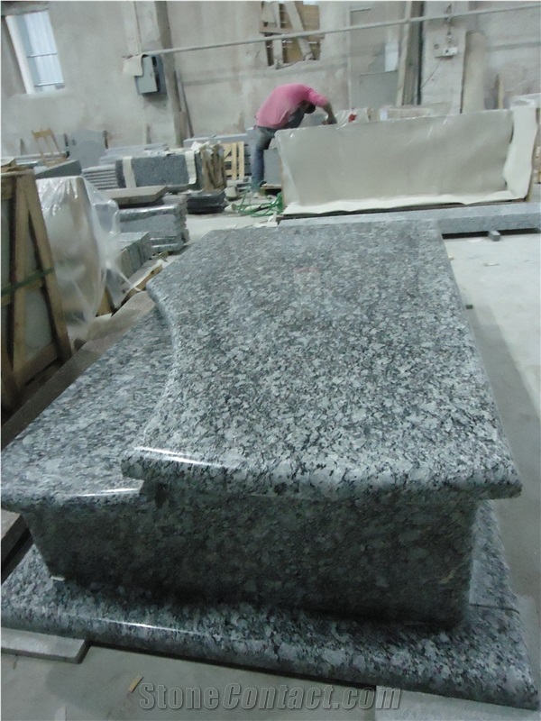 Seawave White Granite Slant Grave Stone Book Shape