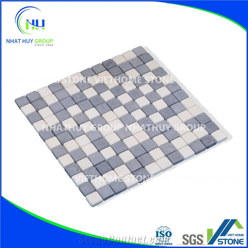 Mixed Bluestone and White Marble Mosaic