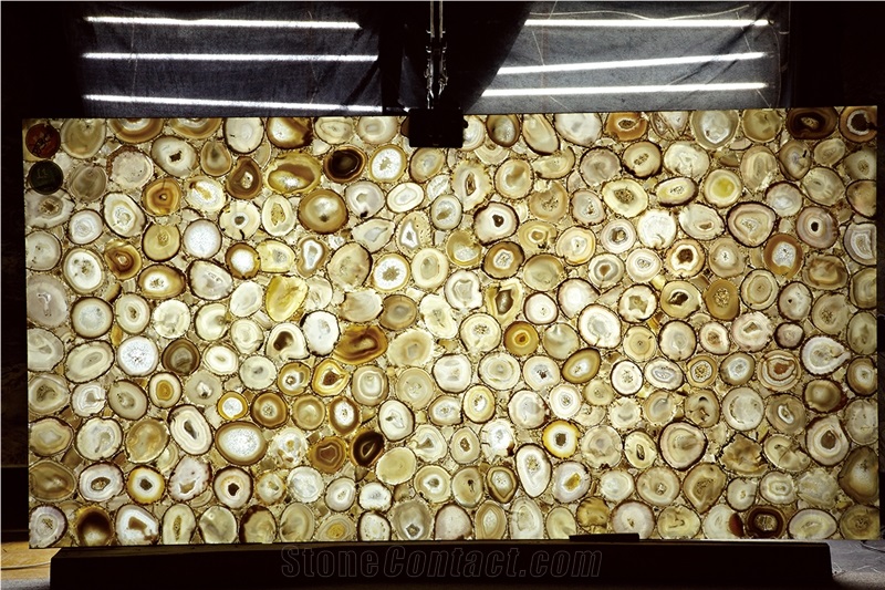 Backlit Yellow Semiprecious Agate Stone Slab