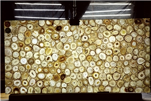 Backlit Yellow Semiprecious Agate Stone Slab