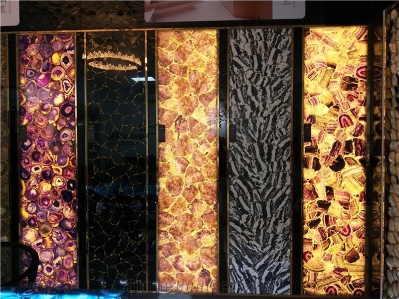 Purple Backlit Semiprecious Stone Wall Slabs/Tiles