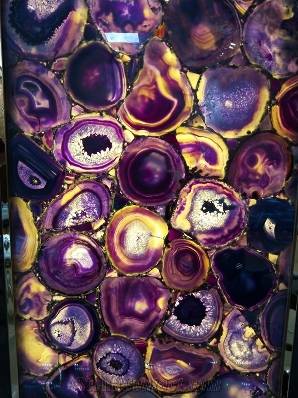 Purple Backlit Semiprecious Stone Wall Slabs/Tiles