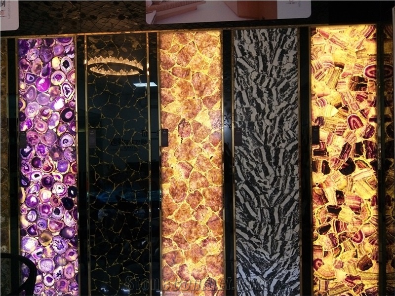 Purple Backlit Semiprecious Stone Wall Slabs/Tiles
