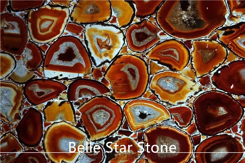 Red Agate Translucent Onyx Slab Semiprecious Stone