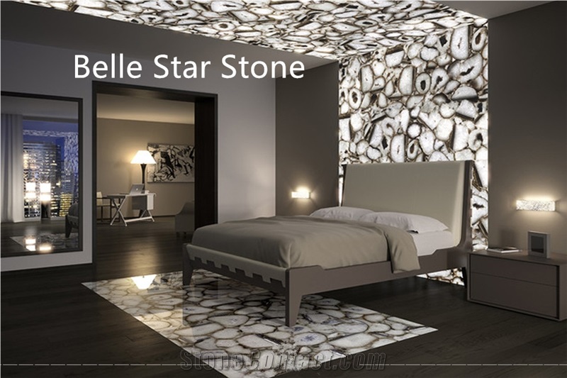 White Agate Semiprecious Stone Fireplace