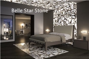 White Agate Semiprecious Stone Fireplace