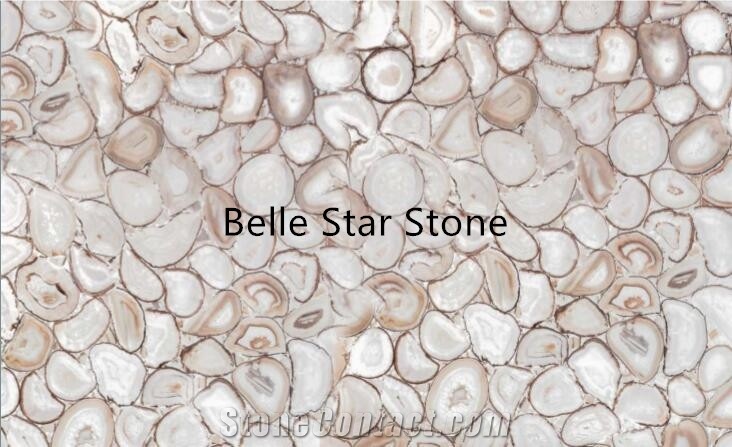 White Agate Semiprecious Stone Fireplace