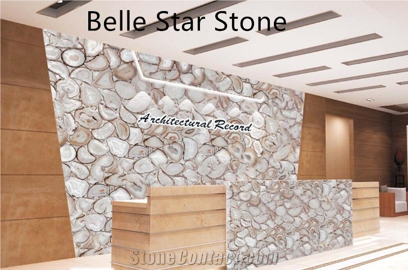 White Agate Semiprecious Stone Fireplace