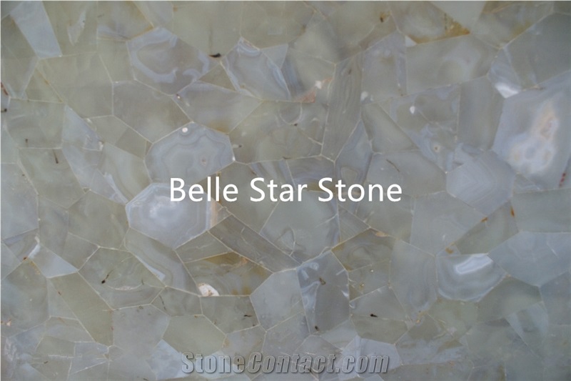 White Agate Semiprecious Stone Fireplace