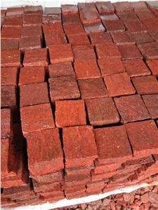 G666 Red Porphyry Paving Cubes Flamed