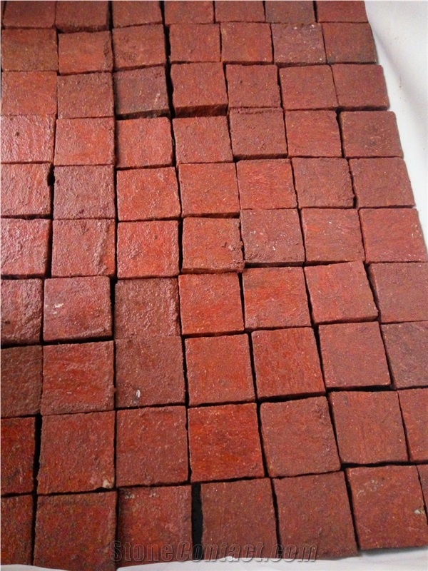 G666 Red Porphyry Paving Cubes Flamed