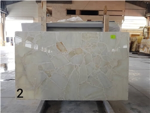 Semiprecious White Ice Flake Jade Onyx-Gem Stone Slab