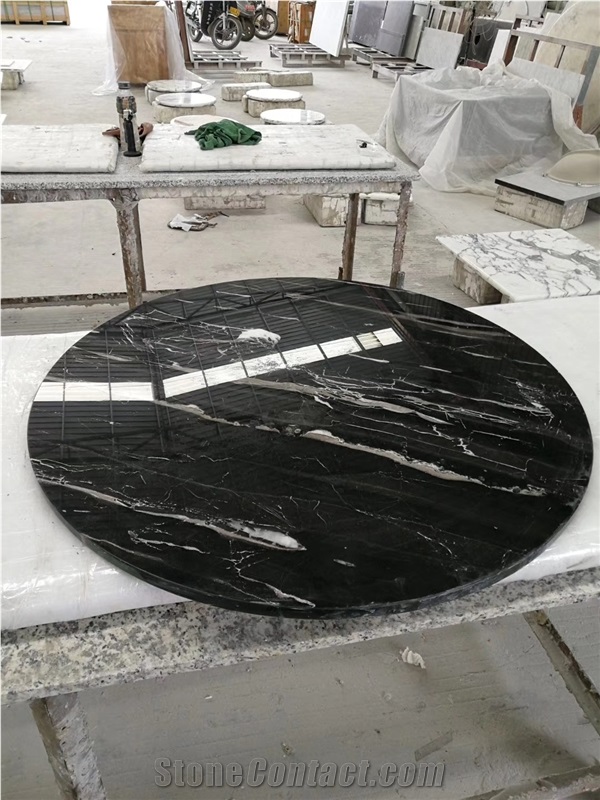 China Nero Portoro Marble Cafe Table Top Design