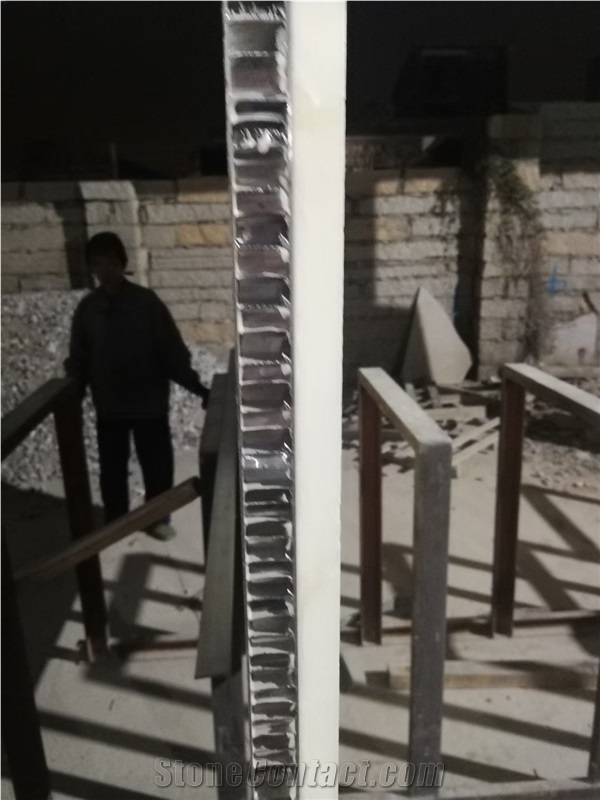 Lightweight Honeycomb-Backed Snow White Onyx Slabs