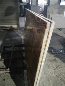 Orange Yellow Wood Onyx Backed Honeycomb Tile Slab