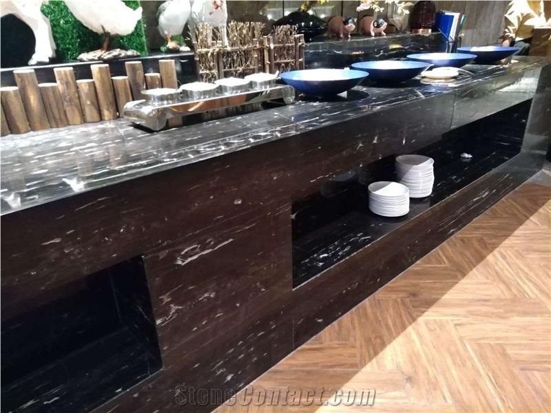Silver Portoro Marble Prefab Kitchen Countertops