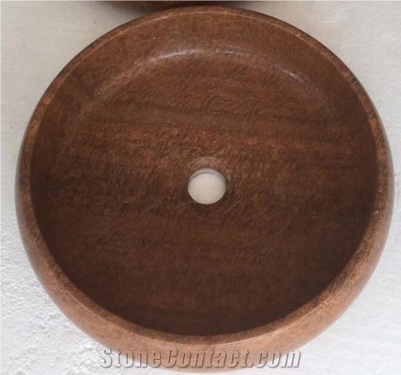 Yellow Wooden Vein Marble Round Drop-In Wash Basin