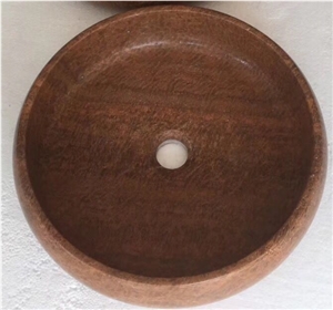 Yellow Wooden Vein Marble Round Drop-In Wash Basin