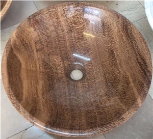 Yellow Wooden Vein Marble Round Drop-In Wash Basin