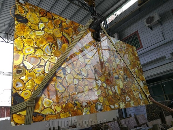 Agate Yellow Semi-Precious Slabs Brown Flooring