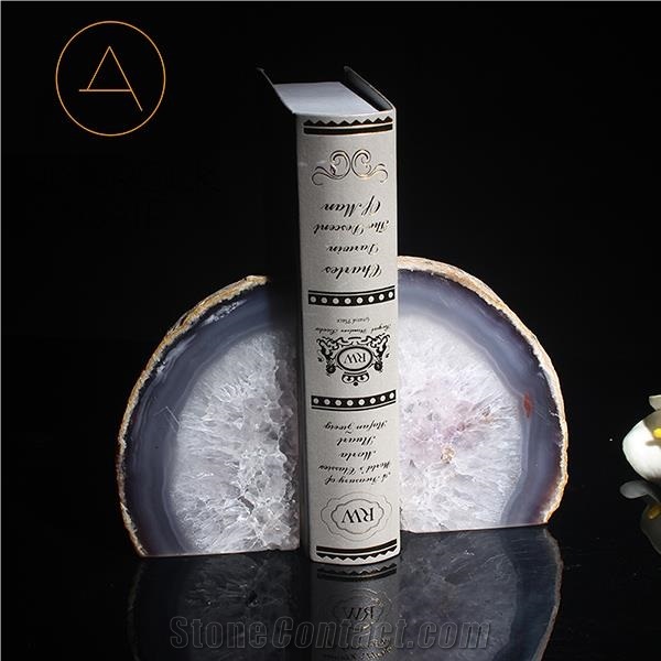 Emanative Teal Onyx White Agate Stone Bookends