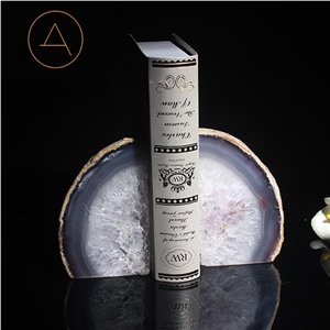 Emanative Teal Onyx White Agate Stone Bookends