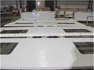 Finished Pure White Quartz Kitchen Countertops