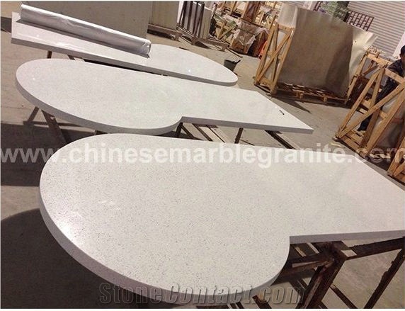 Galaxy Glass Mixed Single White Quartz Table Tops