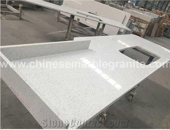 Glass Galaxy Grain White Quartz Kitchen Countertop