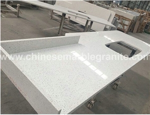 Glass Galaxy Grain White Quartz Kitchen Countertop