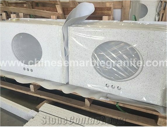Glass Galaxy Grain White Quartz Kitchen Countertop