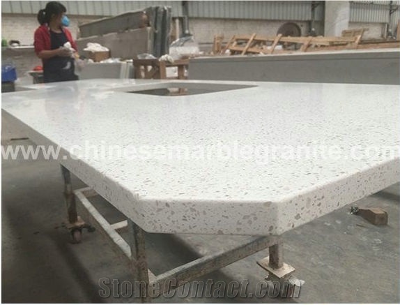 Glass Galaxy Grain White Quartz Kitchen Countertop